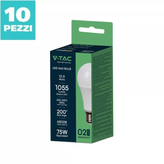 10 LAMPADINE LED V-Tac Bulbo E27 da 9W a 20W Lampade Luce Calda Naturale Fredda