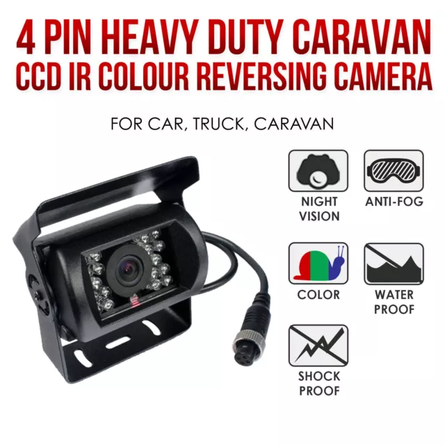 4 PIN Heavy Duty Caravan CCD 18 IR LEDs Reversing Camera Mirror Image HD 12v/24v