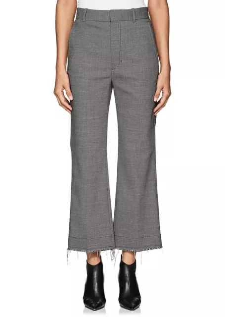 HELMUT LANG Black and White Birdseye Wool Blend Frayed Hem Suit Pants Sz 4 $415