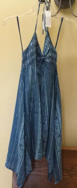 O'Neill Blue On Blue Boho Halter Top Sun Beach Dress Small W Cutout