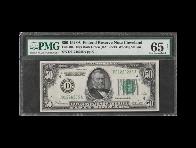 Beautiful 1928A $50 Federal Reserve Note Pmg Gem Uncirculated 65 Epq