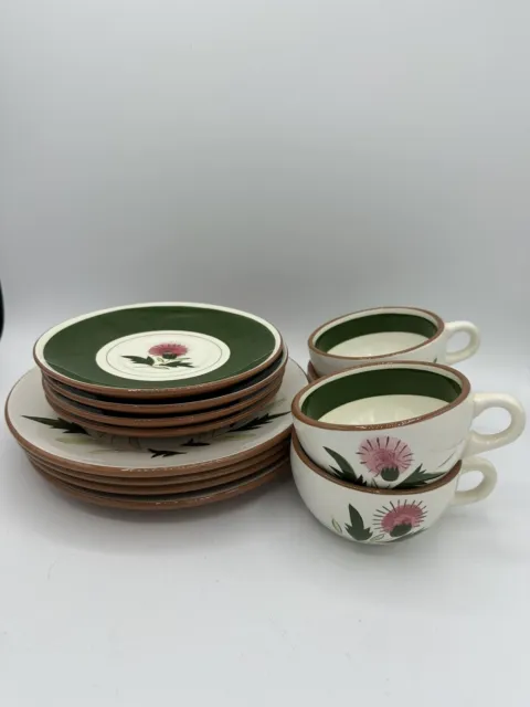 VTG Stangl Pottery Thistle Teacup And Saucer Set 12 Piece NJ USA 1950-1967