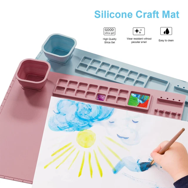 Silicone Craft Mat Silicone Painting Sheet with Palette Cup Tool Holder mamZK