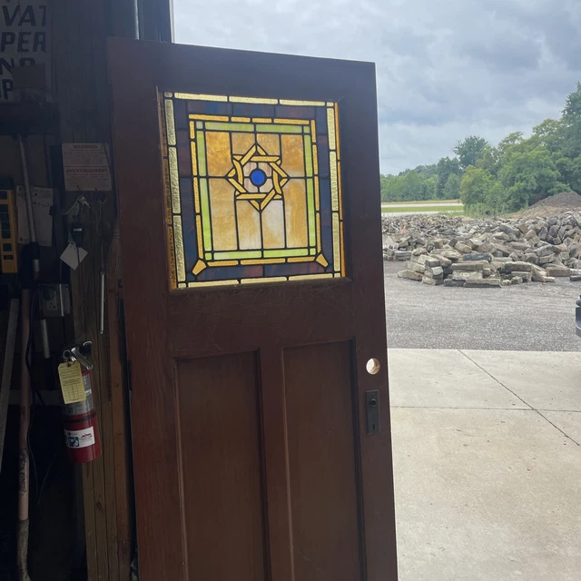 an 681 antique stained glass entrance door 33.75 x 78 7/8 x 1 5/8