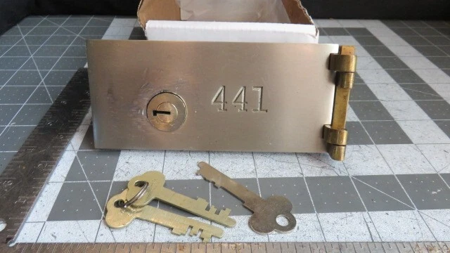 Antique L.L. Bates 1886 Safety Deposit Box Door, Hinges 2 Op & 1 Guard Key #441