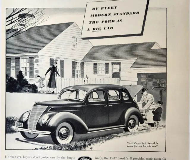 Ford V8 DeLuxe Vintage 1937 Car Magazine Print Ad Automobile Advertising