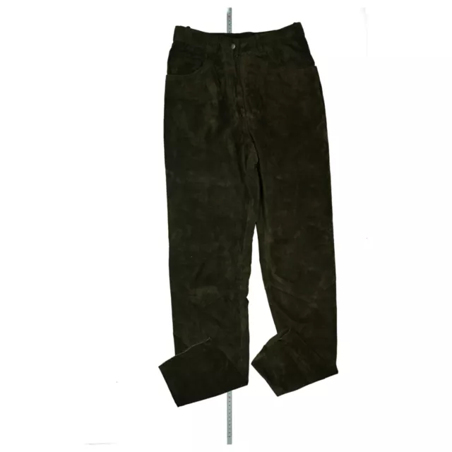 Donna Pelle Pantaloni Maiale Suede Scamosciato 38 Trachten High W. Verde Scuro