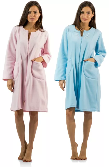 Casual Nights Women's Long Sleeve Zip Up Front Short Fleece Robe