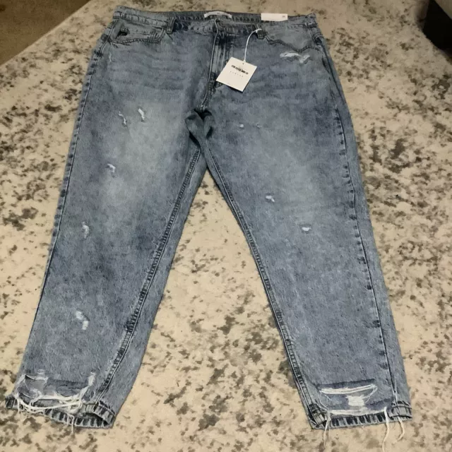 KanCan Relaxed Fit High Rise Mom Jeans Women's Sz XL Distressed Acid Wash