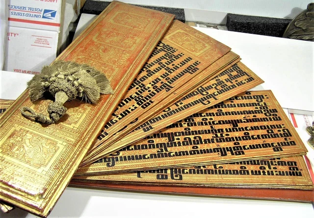 RULES OF CONDUCT FOR BUDDHIST MONKS 19thc. GOLD LACQUER KAMMAVACA SUTRA BOOK 24" 2