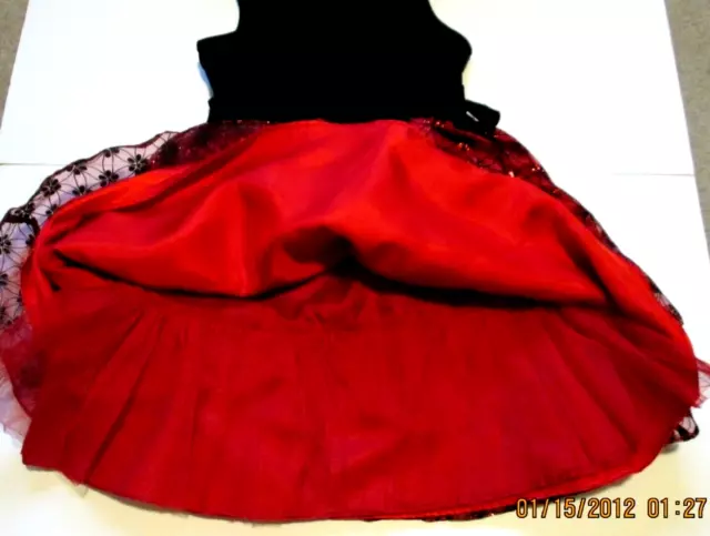 Emily West Girls Dress Black Bodice Red Layered Skirt Petticoat Sze 8 Lovely Euc