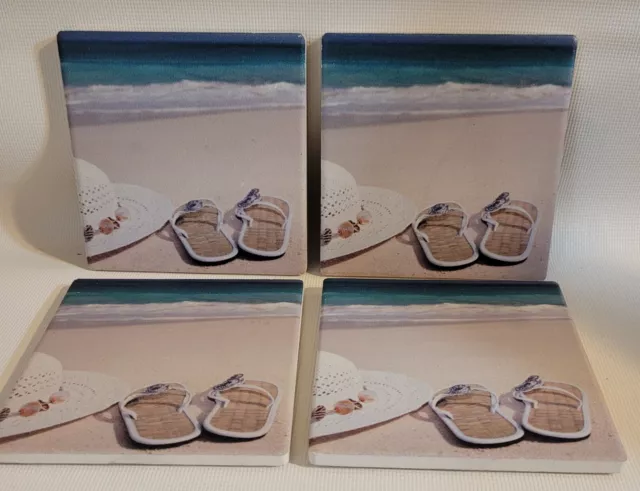 Thirstystone Beach Theme Coaster Set of 4 Square Ceramic/Hardboard  Coasters