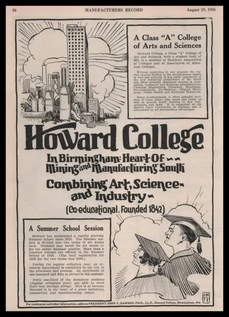 1926 Howard College Birmingham Alabama Samford University Arts Sciences Print Ad