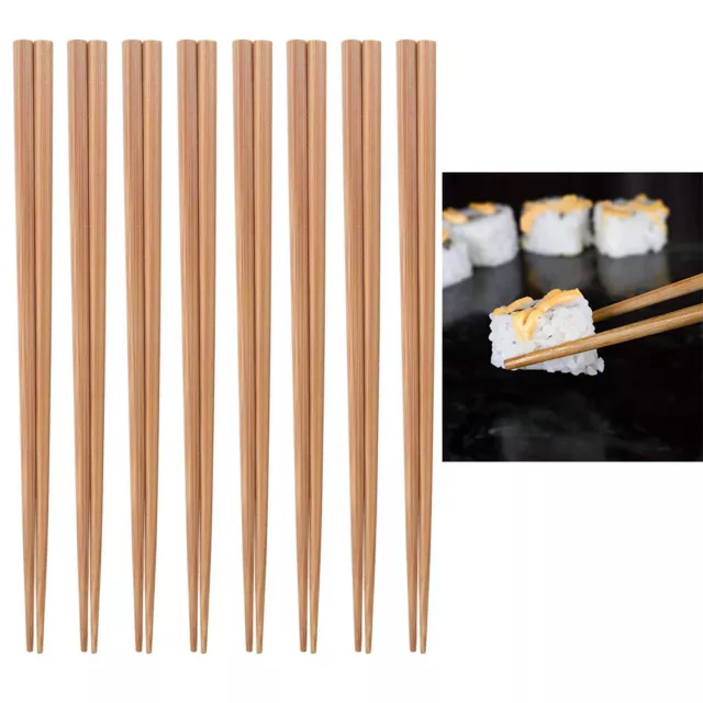 Palillos de Bambú 8 Par Grande 9.5" Madera Liso Juego Japonés Chino Comida Comer