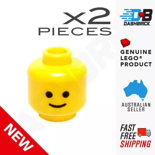 2 x Genuine LEGO® Minifigure Classic Heads, Smile, Yellow, Replacement, NEW