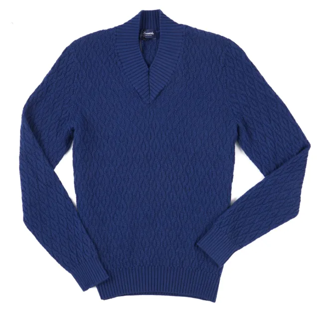 Drumohr Navy Blue Patterned Knit Merino Wool Sweater S (Eu 48) NWT $460