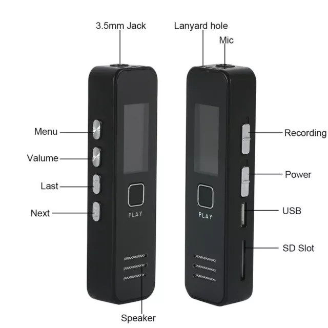 Voice Record Mini-enregistreur audio numérique audio Dictaphone MP3 Player 3