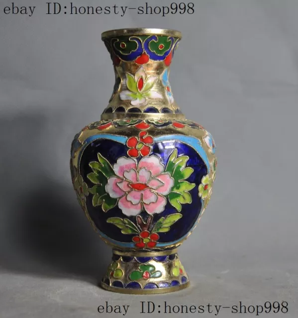 6"old Chinese Dynasty bronze Cloisonne auspicious Flower Bottle Pot Vase Jar