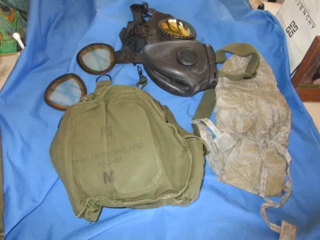 US Army M17 Gas Mask Small w/  NEW Chemical Hood and Canvas Bag-Extra Lenses