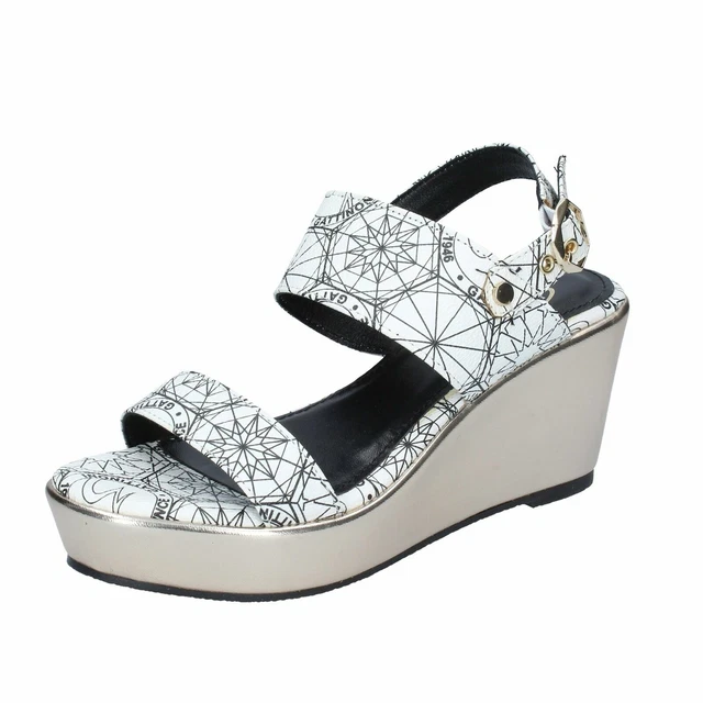 Gattinoni Chaussures Femmes Sandales Blanc Marron Noir Cuir Vernis