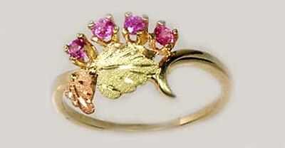 Antique Pink Sapphire + Gold Ring Black Hills Artisan 12kt Red Green Grape Leaf