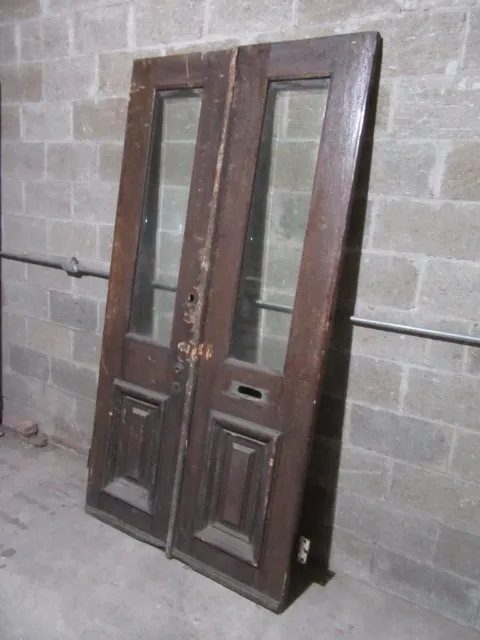 ~ Antique Oak Double Entrance French Doors Beveled Glass ~ 44 X 87 ~ Salvage 3