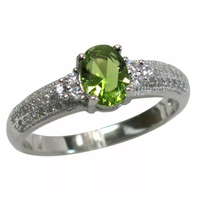 Lovely 1 Ct Oval Cut Peridot 925 Sterling Silver Ring Size 5-10