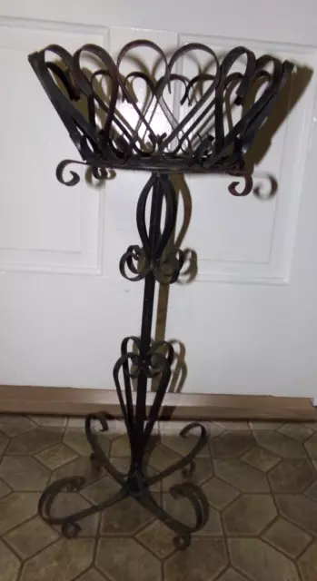 Vintage Art Deco Wrought Iron Plant Stand Pot Holder 23"