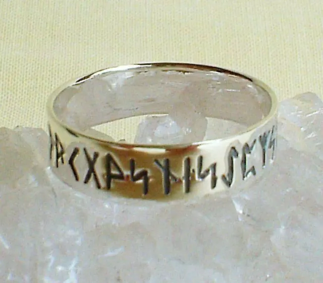 Silver Rune Ring Polished Lightweight Sterling Pagan Viking Wicca Norse