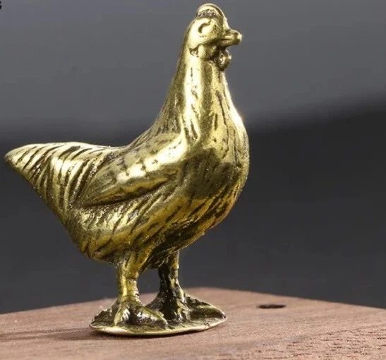 Gallina in ottone miniatura statua soprammobile gallina 2,4x2,6cm
