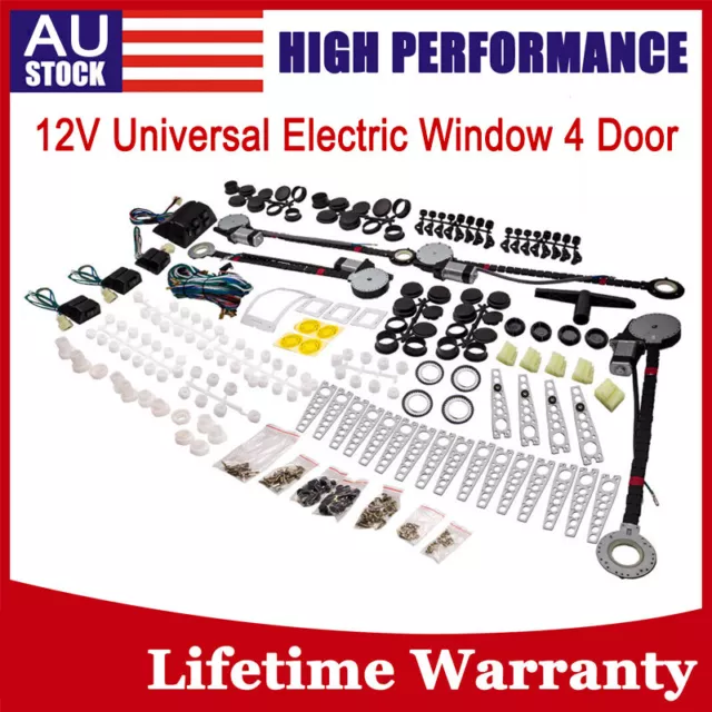 12V Universal Electric Window 4 Door Power Window Roll Conversion Kit 4 Switches