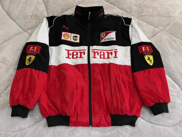 Unisex Adult F1 Team Racing Jacket White Ferrari Embroidery Cotton Padded