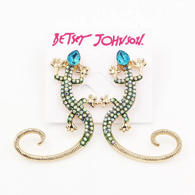 Betsey Johnson Enamel Crystal Gecko Lizard Earbob Stud Animal Earrings Gift