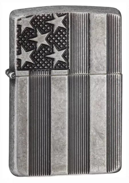 Zippo 28974, American Flag Deep Carved Armor Antique Silver Lighter