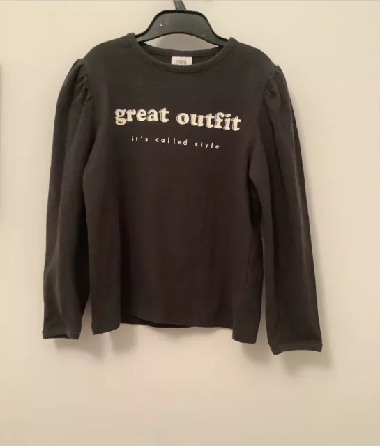 Zara girls long sleeve top age 7 years in charcoal grey with lettering