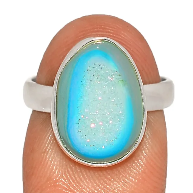 Treated Marine Blue Aura Druzy 925 Sterling Silver Ring Jewelry s.6.5 CR8049