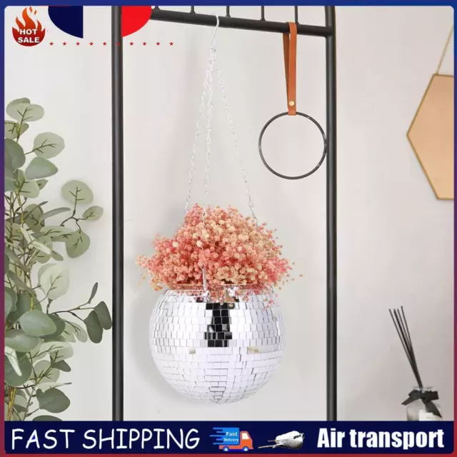 Mirror Silver Flower Pot with Chain - Disco Ball Hanging Planter (20cm) FR