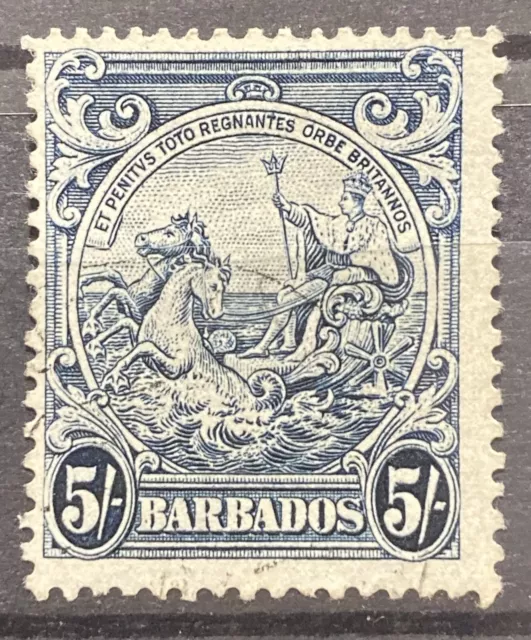 BARBADOS - 1938-47 KGVI 5/- INDEGO FINE USED SG 256A cv £15