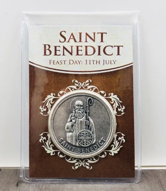 Saint Benedict Of Nursia Large Metal Pocket Prayer Coin Medal Token Religious