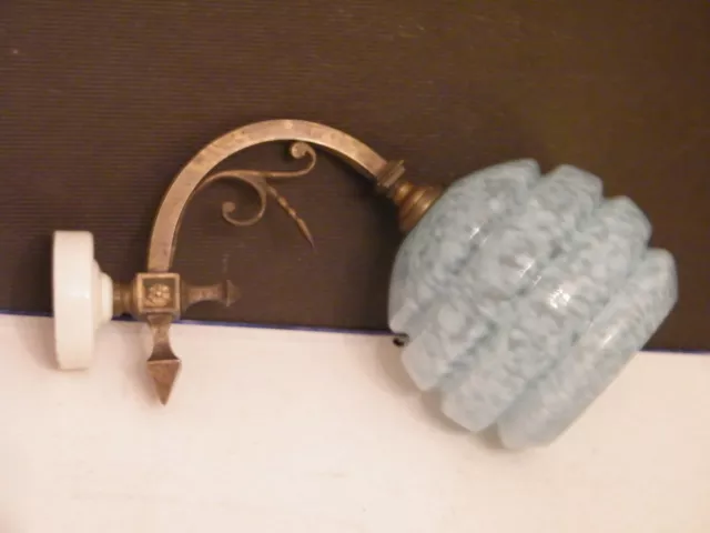 Ancienne Applique Art Deco Col De Cygne Laiton & Tulipe Forme Boule Verre Clichy