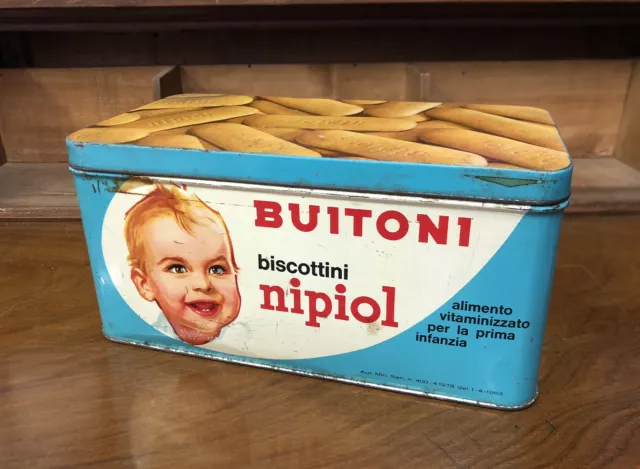 SCATOLA DI Latta Buitoni Biscottini Nipiol Vintage Epoca Anni 60 Color  Azzurro EUR 25,90 - PicClick IT