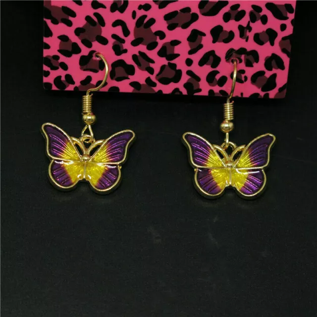 BETSEY JOHNSON Earrings Hook Drop Dangle Violet And Golden Butterfly Gold Filled