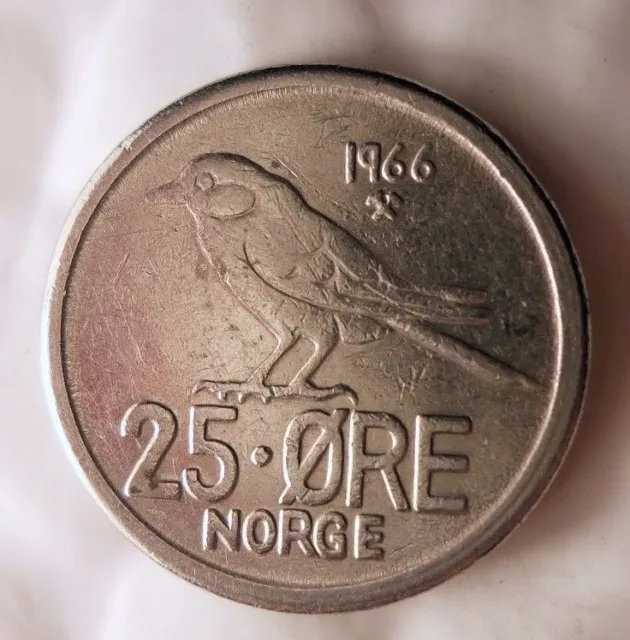 1966 Norvegia 25 Ore - Uccello Serie - Eccellente Norvegia Bin Una