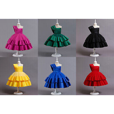 Toddler Baby Girls Wedding Party Dress Formal One Shoulder Bowknot Tutu Gown