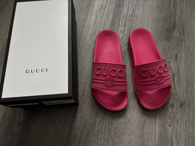 Girls Designer Pink Gucci Sliders Sandals Size Eu 31 Uk 12 - 12.5 Rp£180