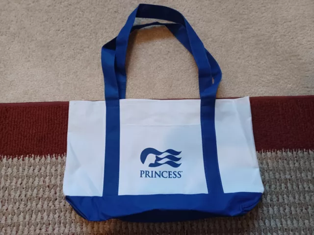 Princess Cruises Logo Reusable Tote Bag Promo White & Blue, Side Pocket