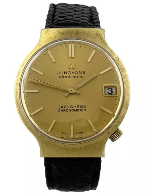 Herrenarmbanduhr Junghans electronic Dato-Chron Chronometer 14K 585 Gold mit Box