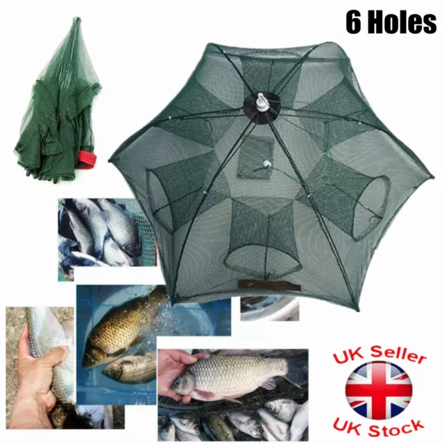 6 Holes Automatic Fishing Net Shrimp Cage Nylon Foldable Fish Trap Cast Net Cast