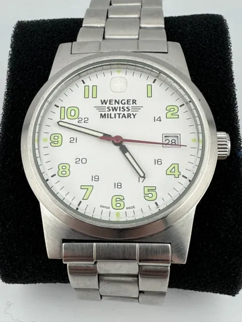 WENGER Swiss Military Men's White Dial Date Quartz Watch Stainless Steel 7290X