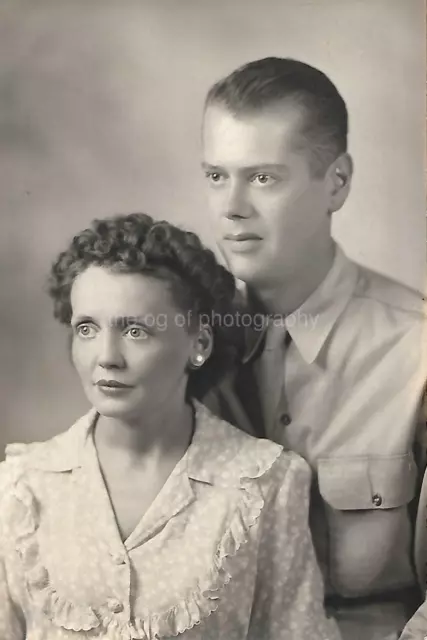 Man Woman FOUND PHOTO bw MID CENTURY COUPLE Original Portrait VINTAGE 011 13 T